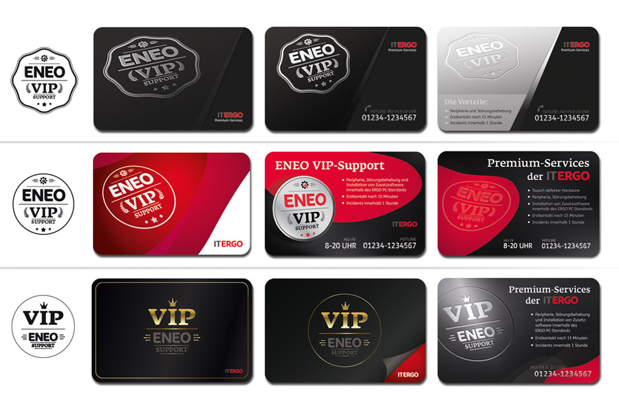 Diverse Gestaltungsvorschläge der Visitenkarte für ITERGO ENEO-Vip-Support